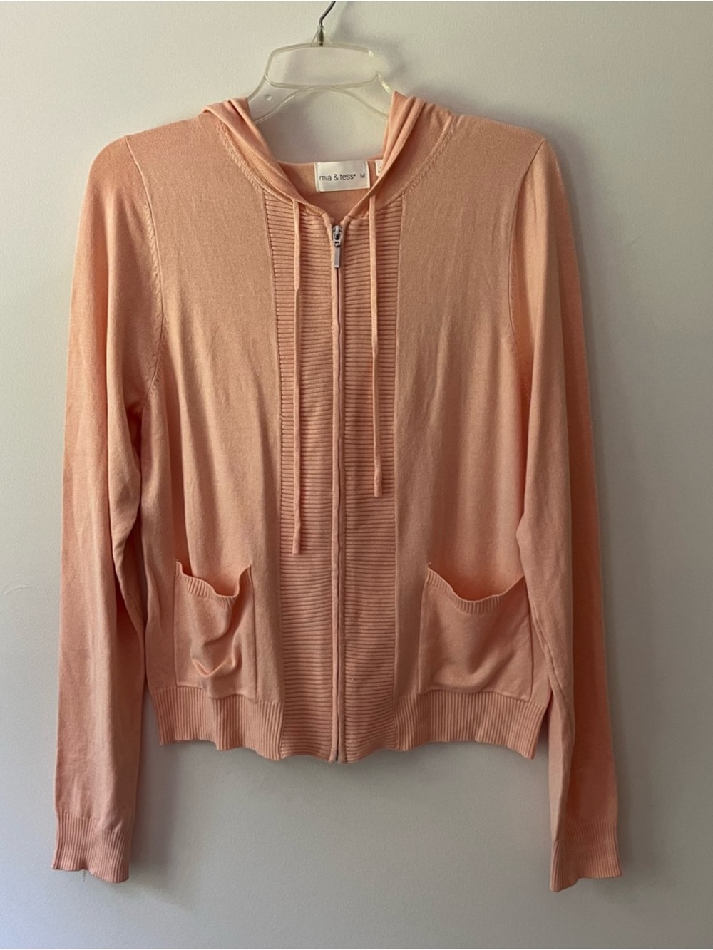Lightweight Cardigan Sweater Mia & Tess Full Zip Hooded Peachy Orange Beachy NEW